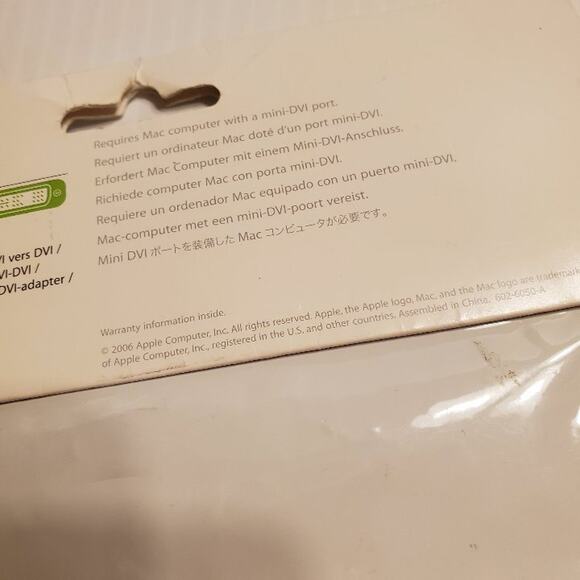Apple Mini-DVI to DVI Adapter M9321G/B New Sealed UPC 885909100798 - Picture 6 of 7